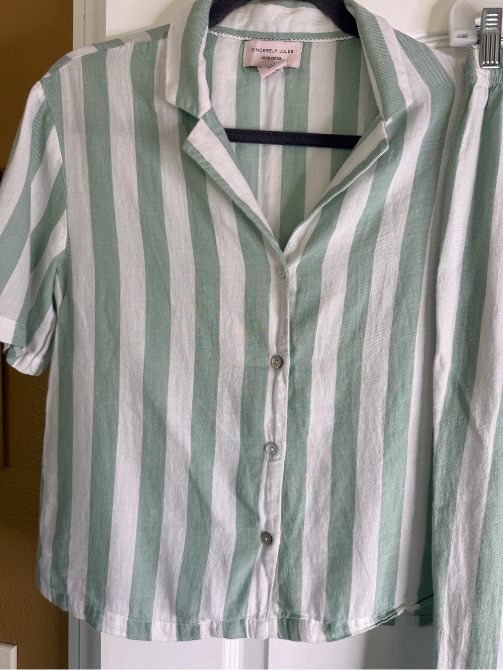 Sincerly Jules Mint and White Striped Two-Piece Pajama Set - Picture 2 of 12